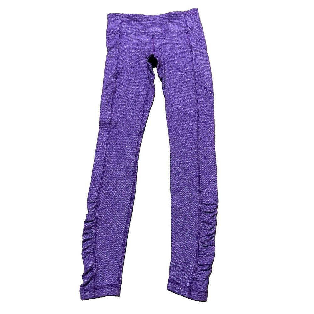 Lululemon Speed Tight IV 4 Purple Heathered Rulu Ruched Hem Leggings Pockets